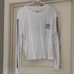Rip Curl White Long Sleeve Shirt with Multicolor Stripes - Size M - NWT